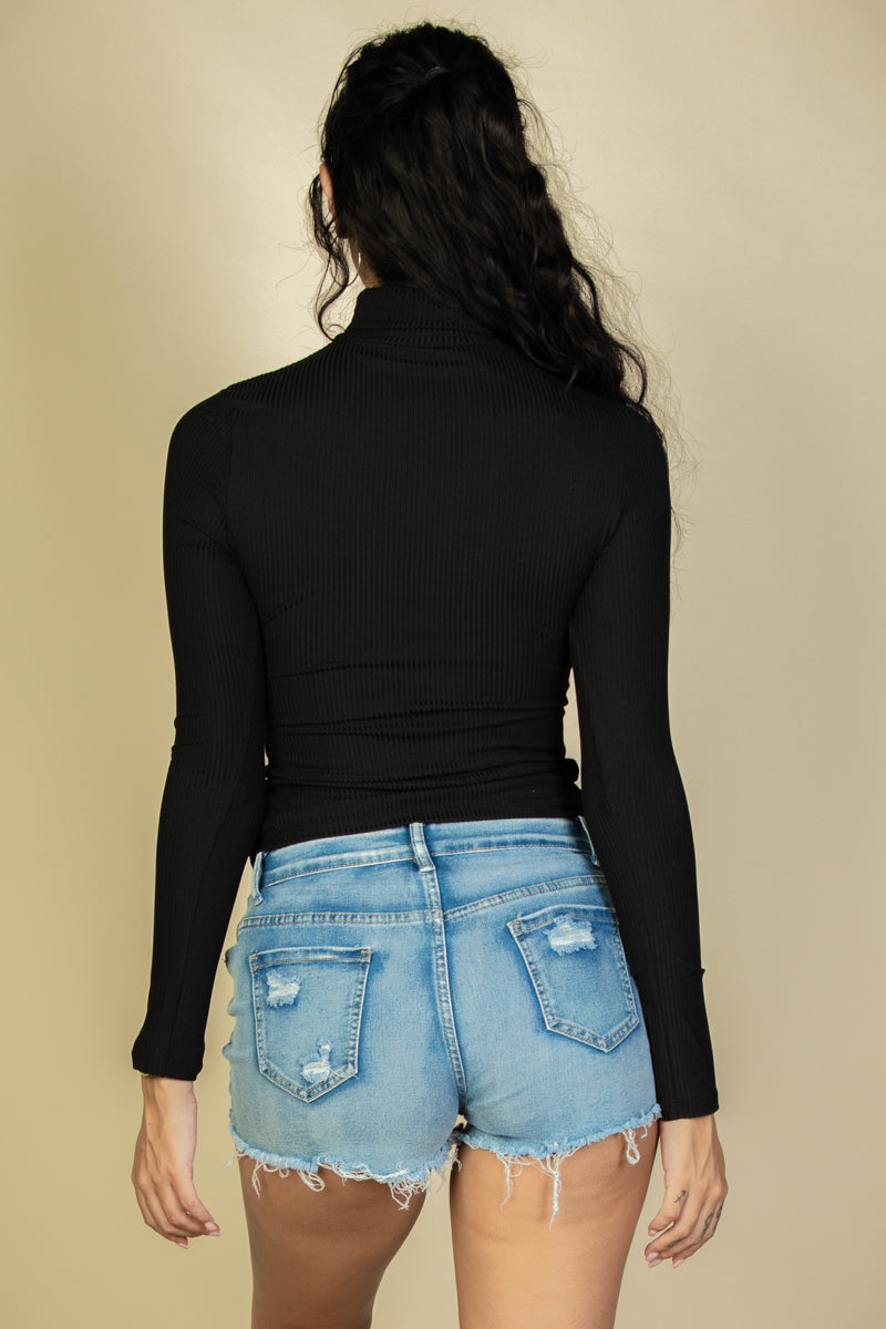 Ribbed Turtleneck Long Sleeve Top