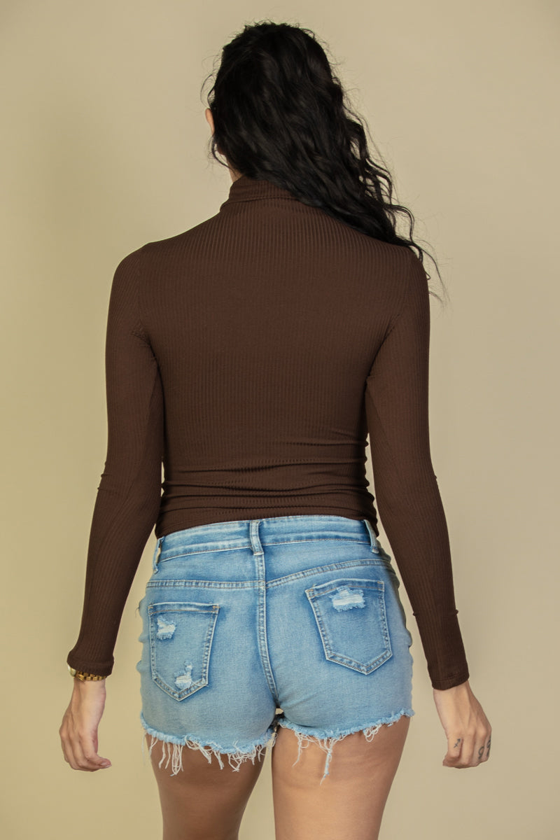 Ribbed Turtleneck Long Sleeve Top