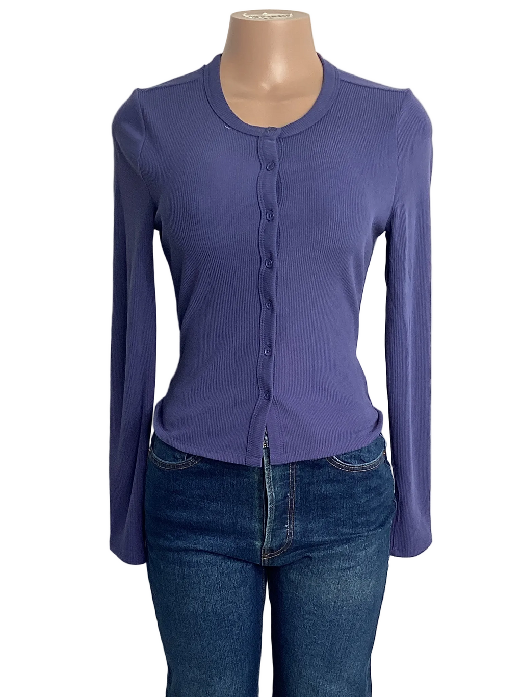 Ribbed Henley Long Sleeve Top