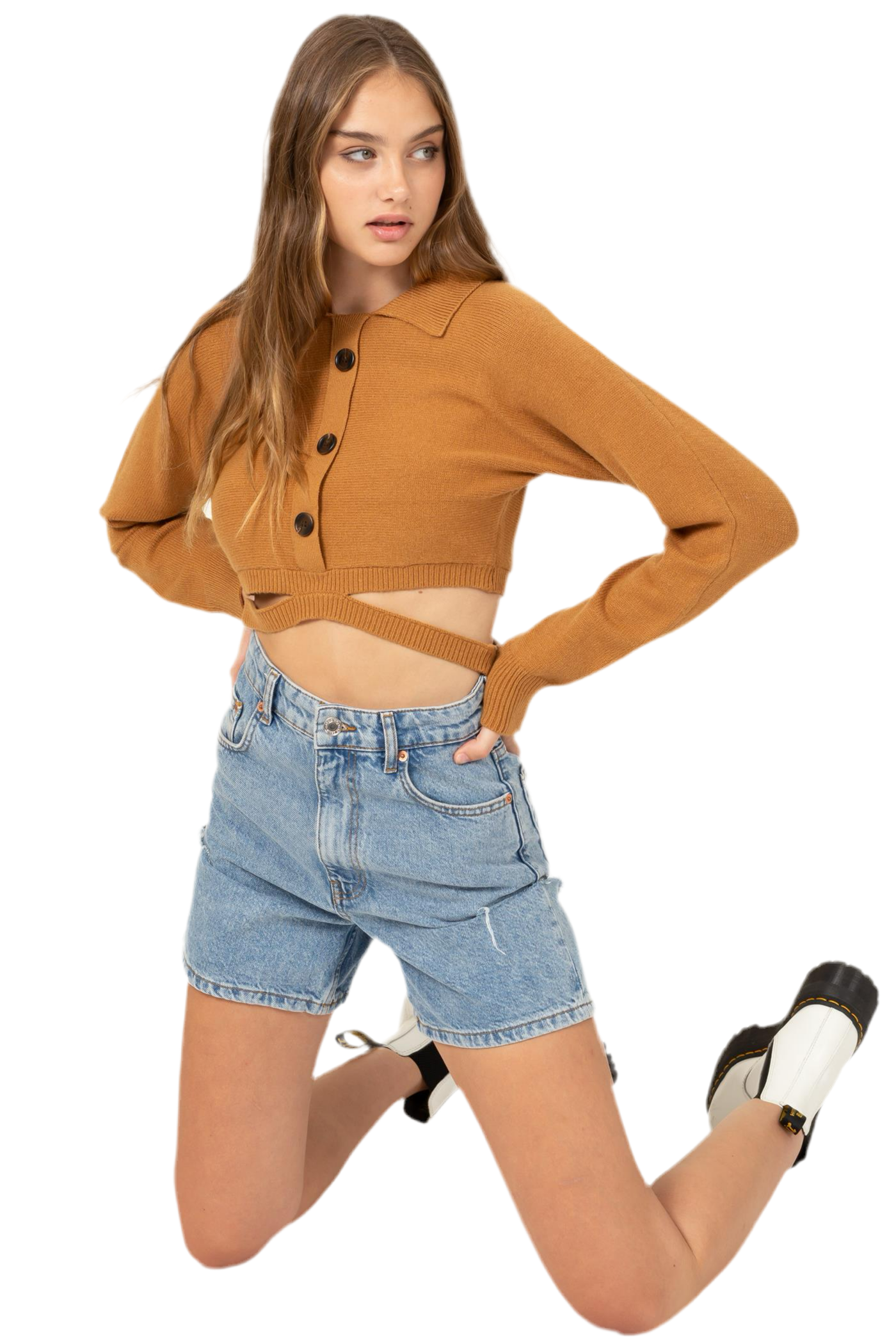 Button Front Cropped Sweater
