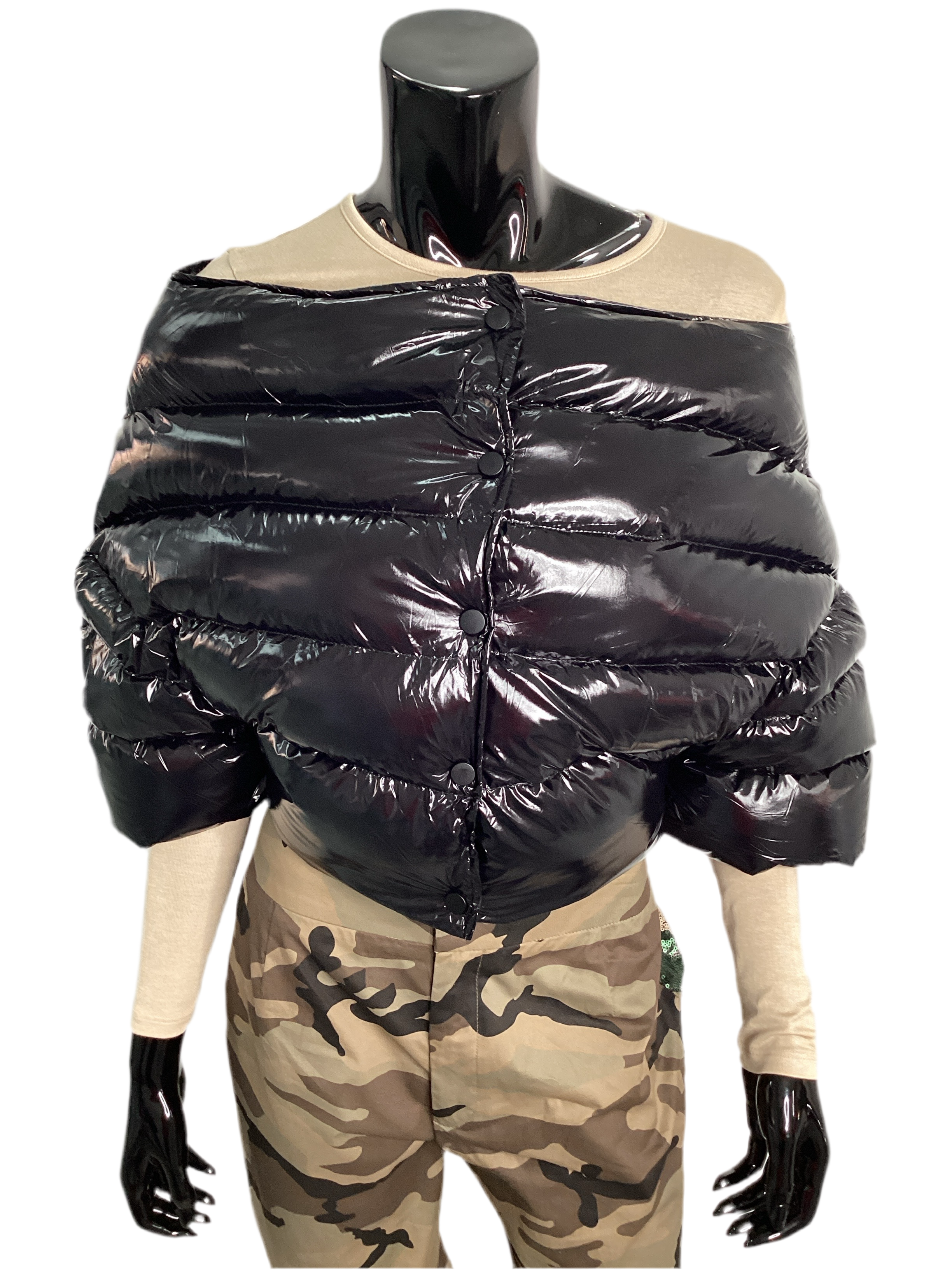 Off The Shoulder Cropped Puffer Vest