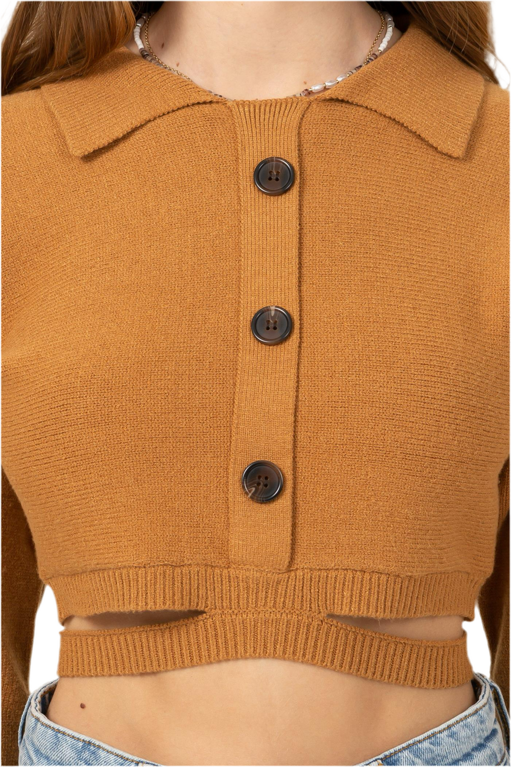Button Front Cropped Sweater