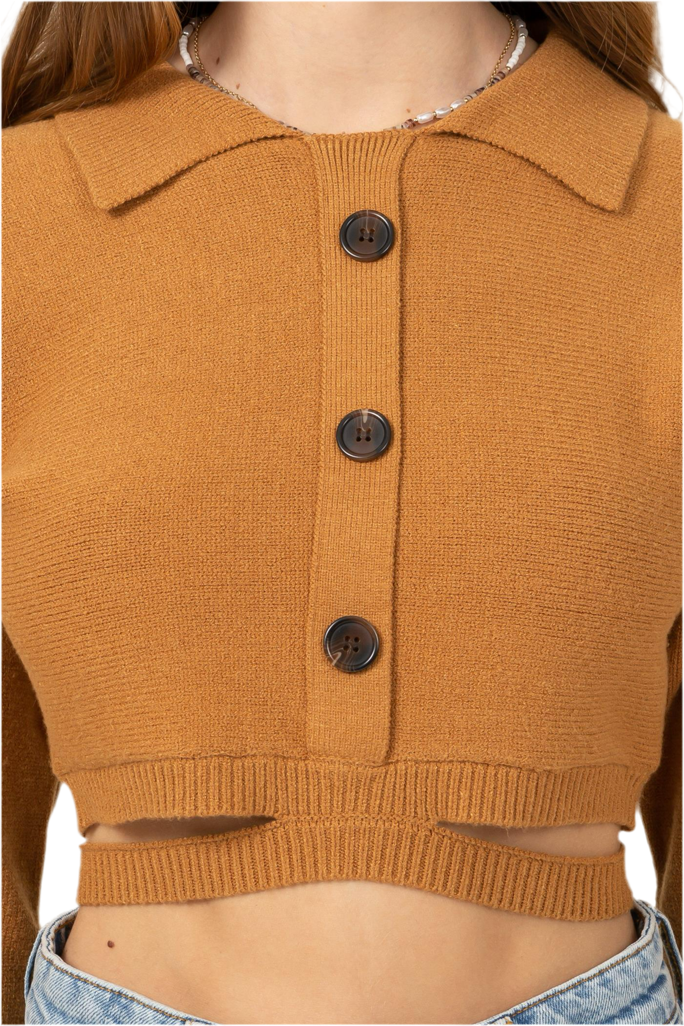 Button Front Cropped Sweater