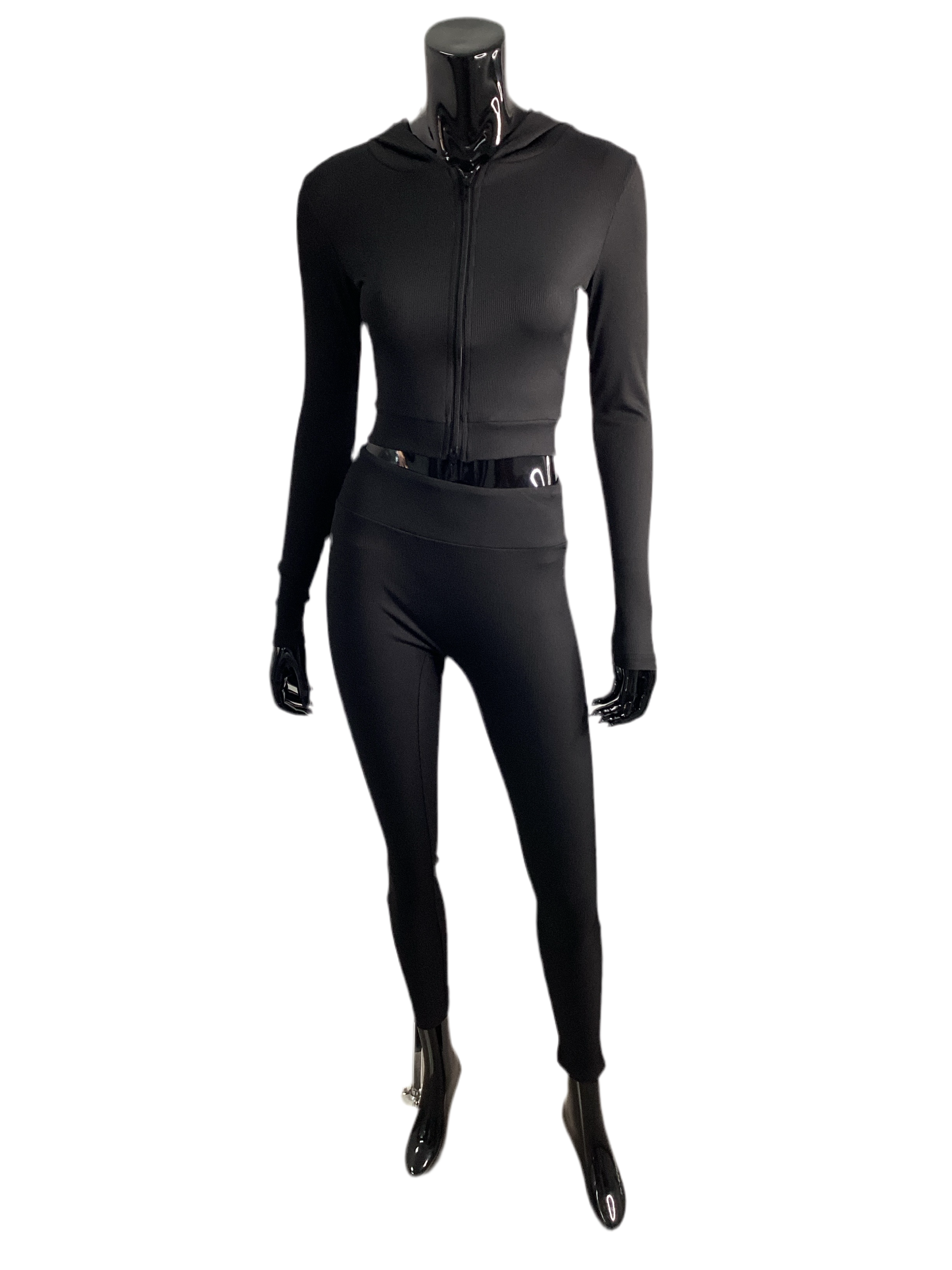 Ribbed 2 Piece Pant Set With Hoodie