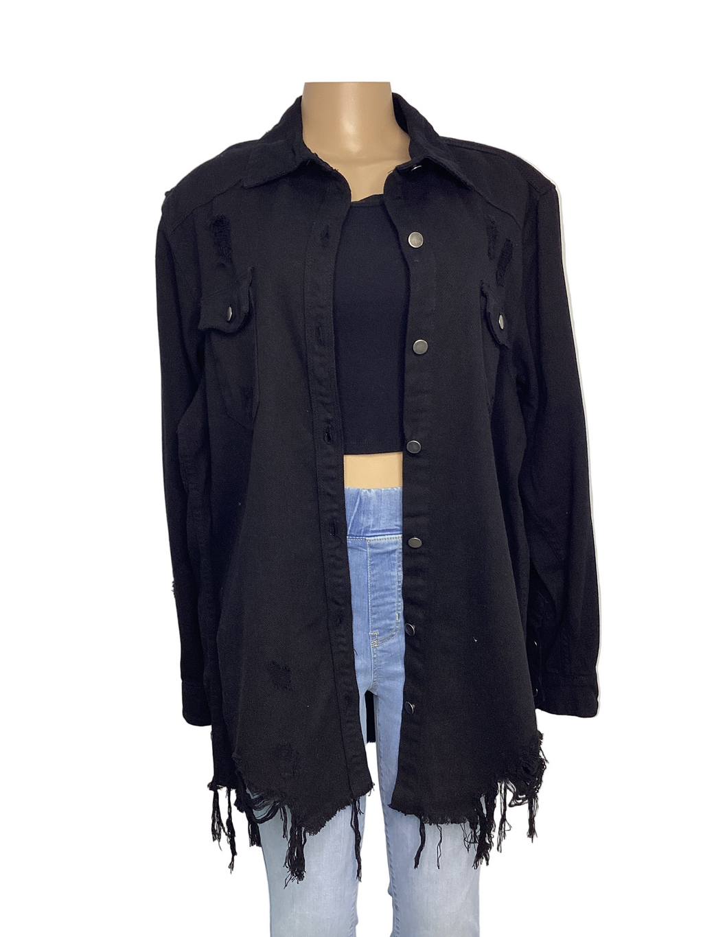 Curvy - Distressed Denim Shirt