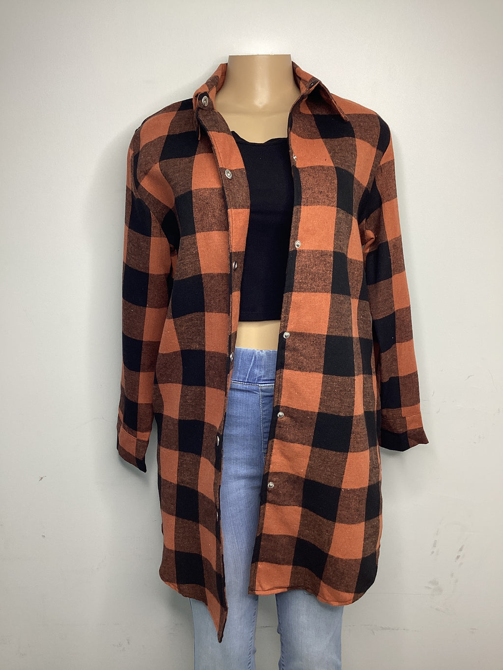 Turn Down Collar Plaid Shirt Coat - Closet Space