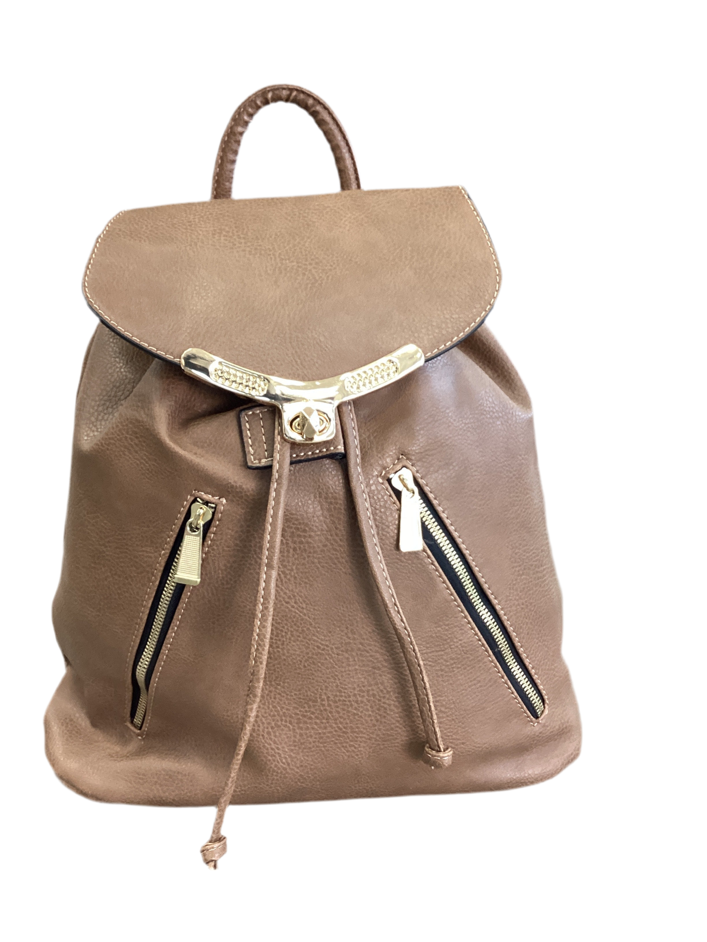 Convertible Flap Top Backpack with Gold Zipper Detail