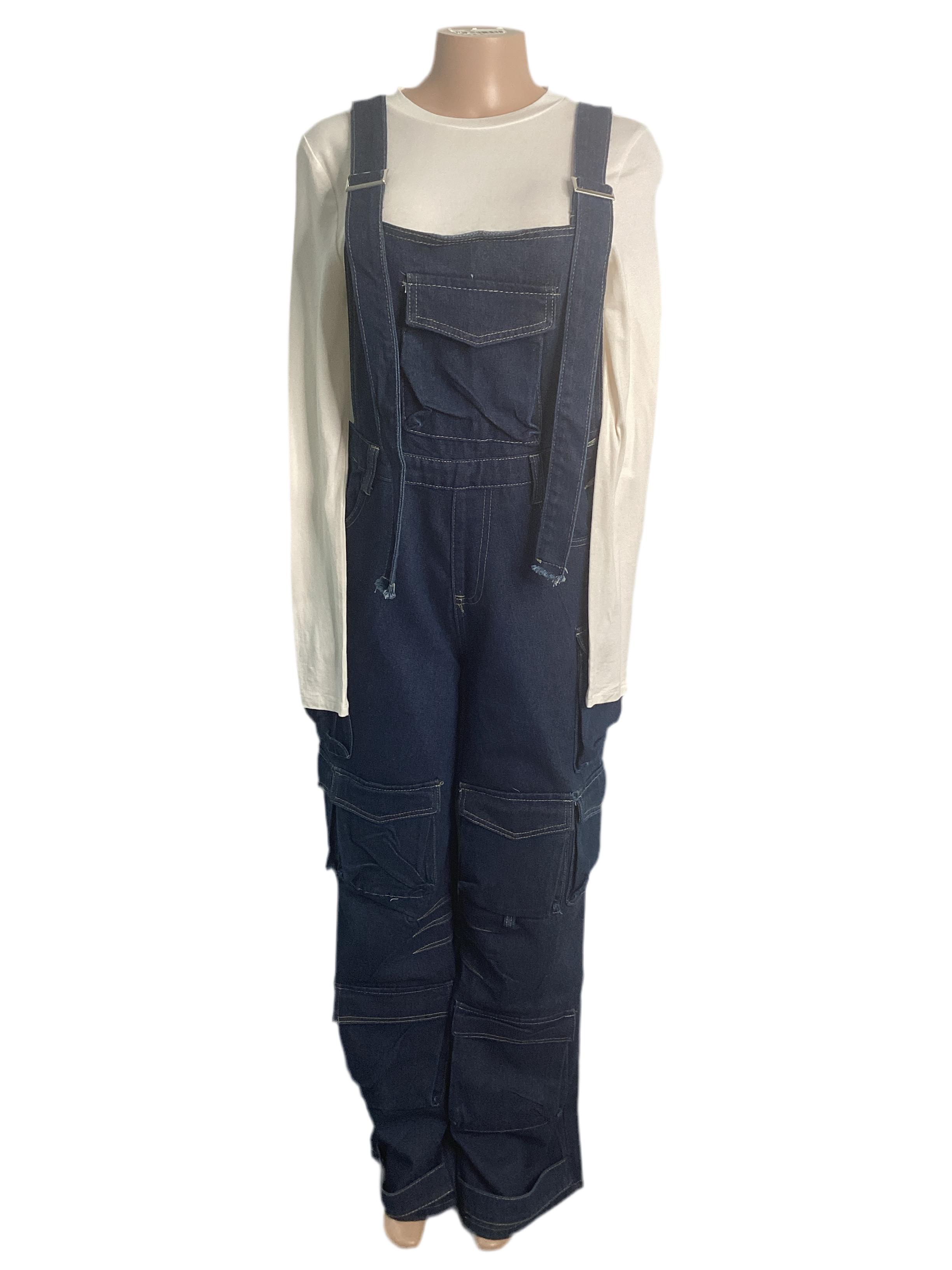 Denim Trendy Cargo Overalls