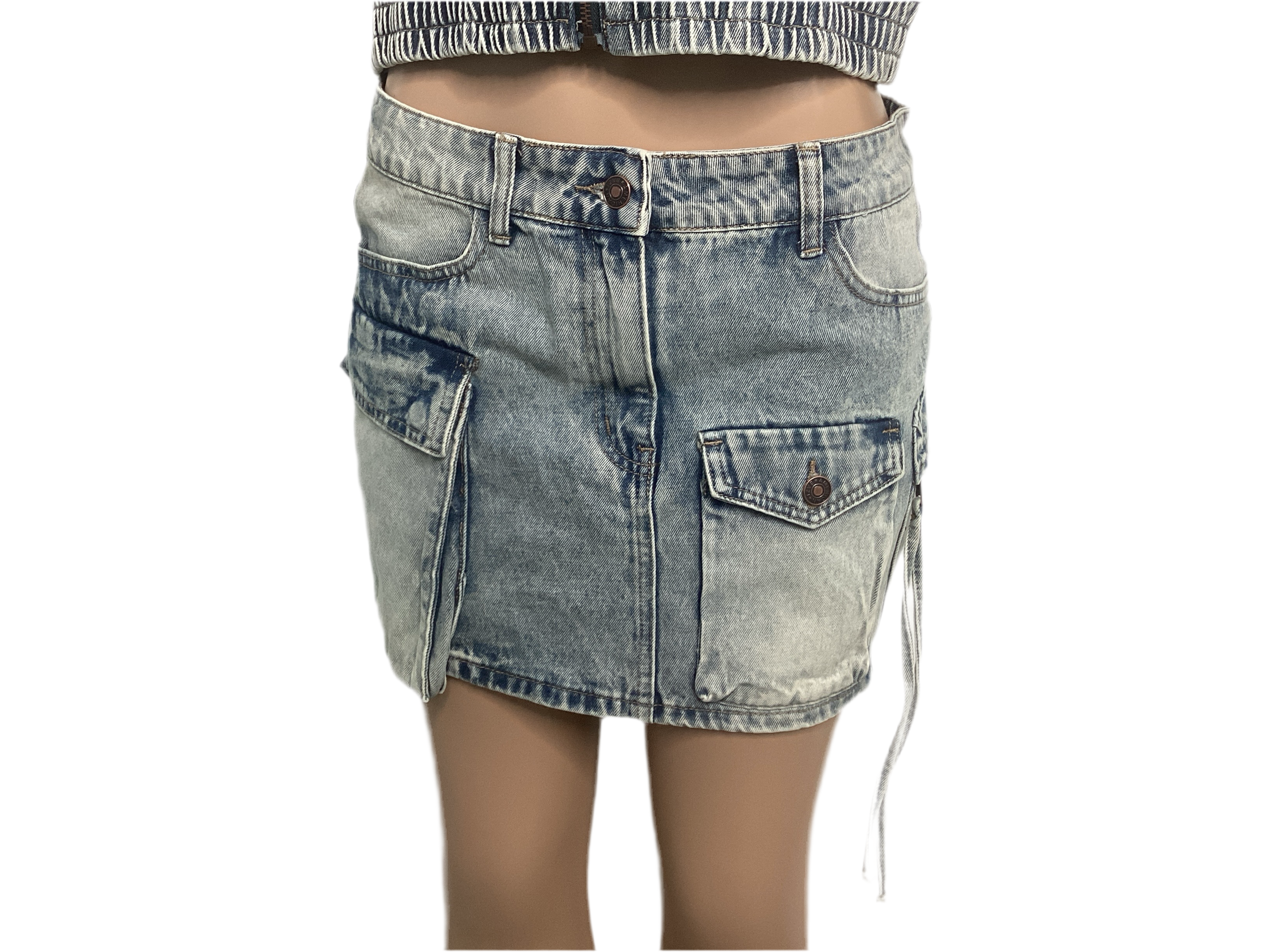 Dirty Wash Multi Pocket Denim Skirt