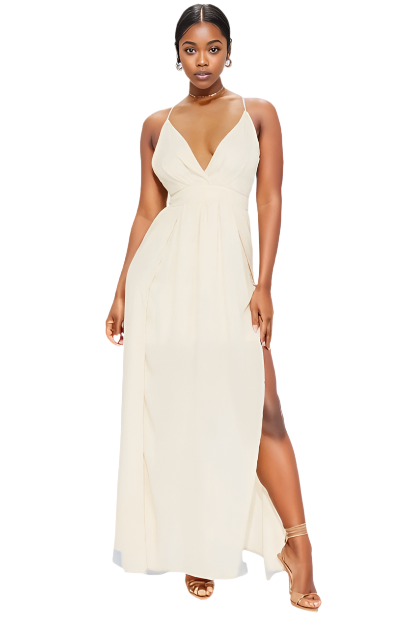 Maxi Dress With Slit Front & Crisscross Back