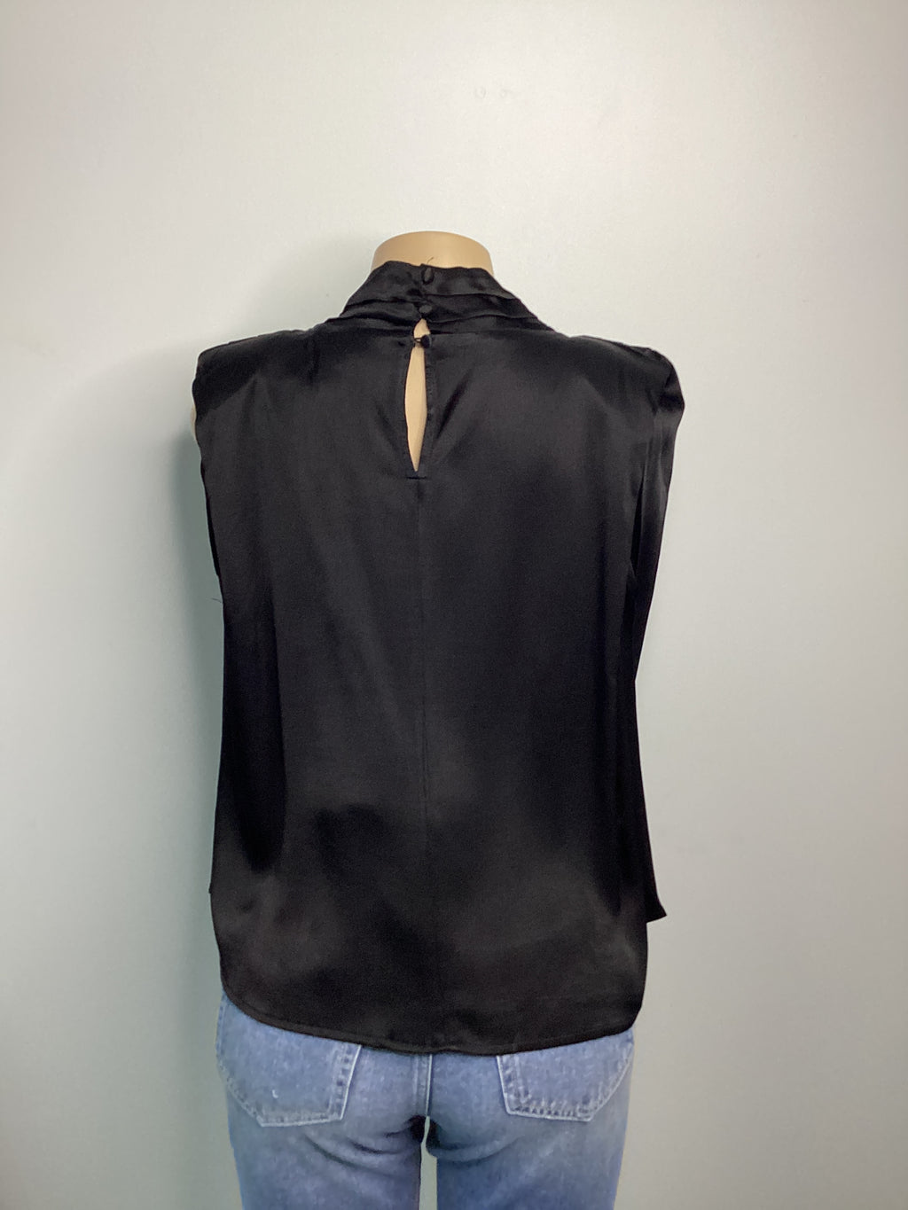 Padded Shoulder Sleeveless Satin Top - Closet Space