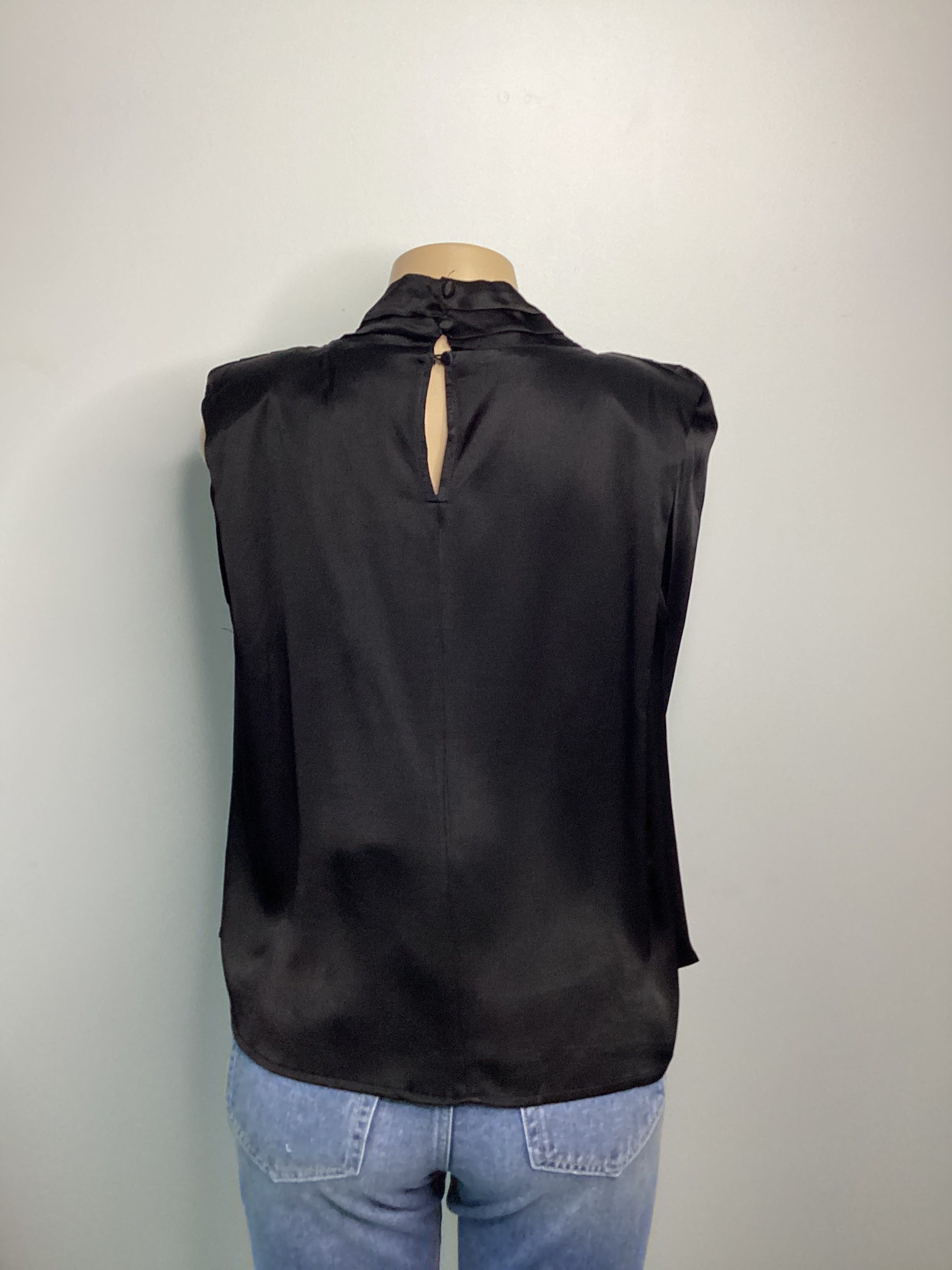 Padded Shoulder Sleeveless Satin Top - Closet Space