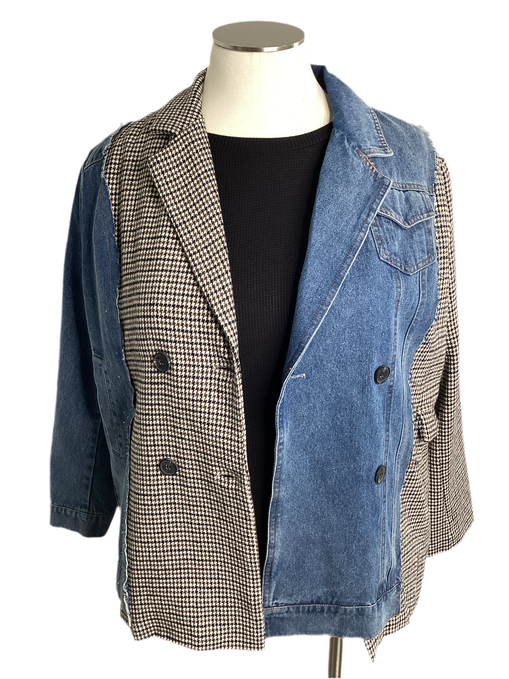 CURVY - Plaid Denim Blazer