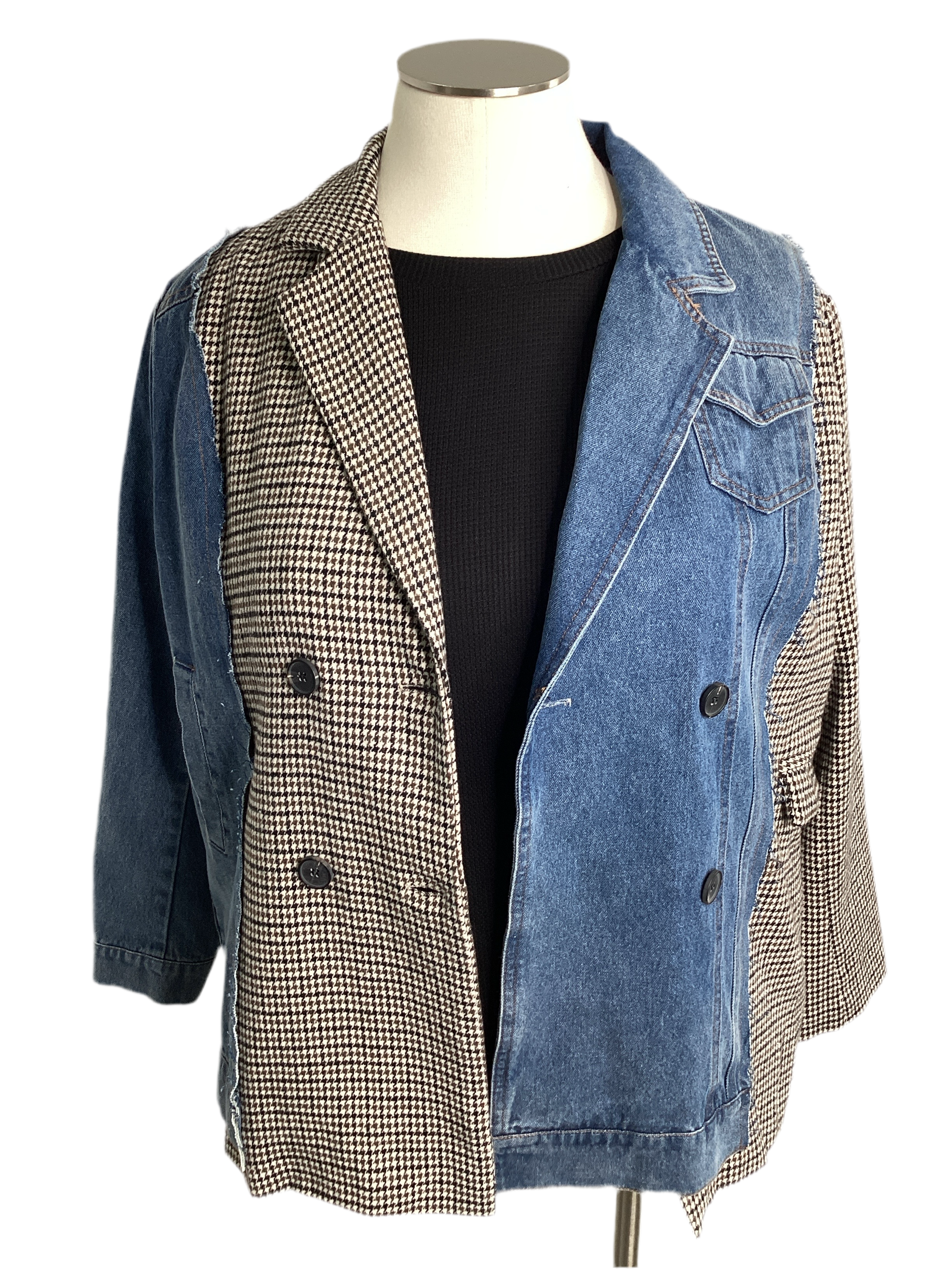 CURVY - Plaid Denim Blazer