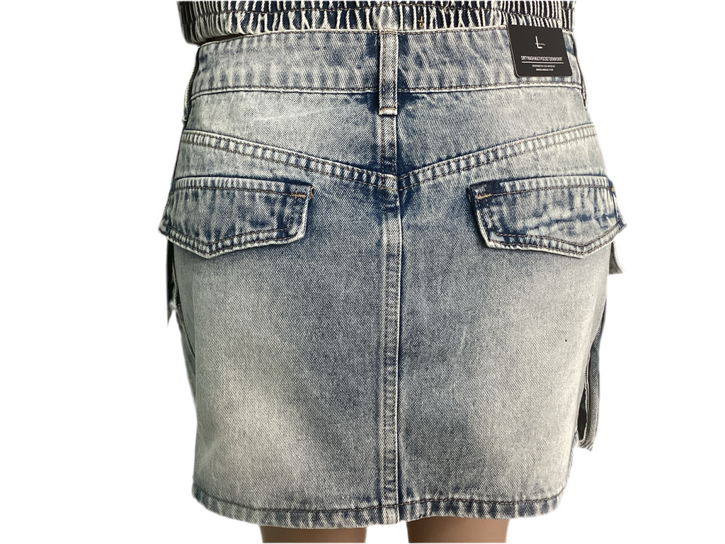 Dirty Wash Multi Pocket Denim Skirt