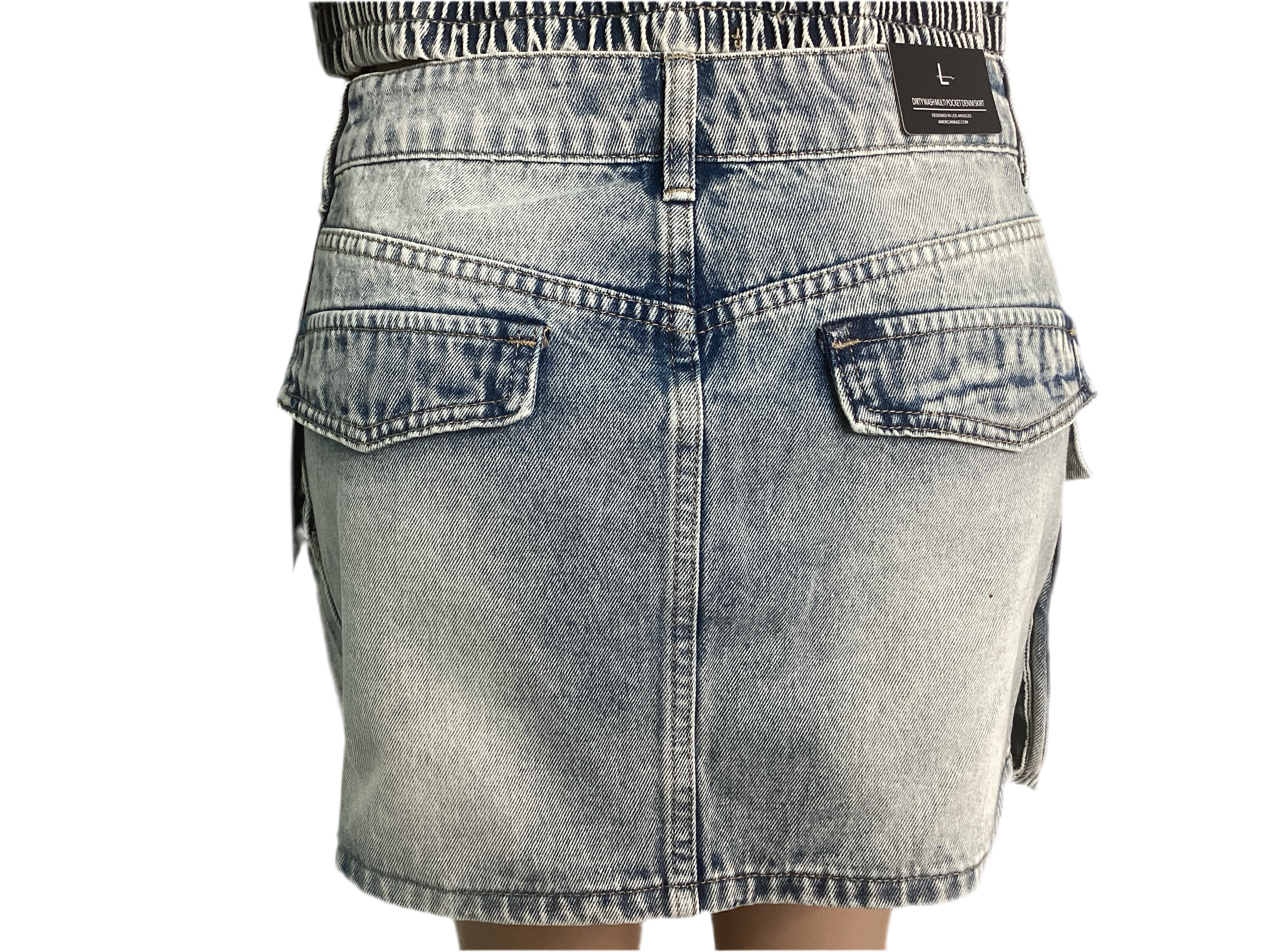 Dirty Wash Multi Pocket Denim Skirt
