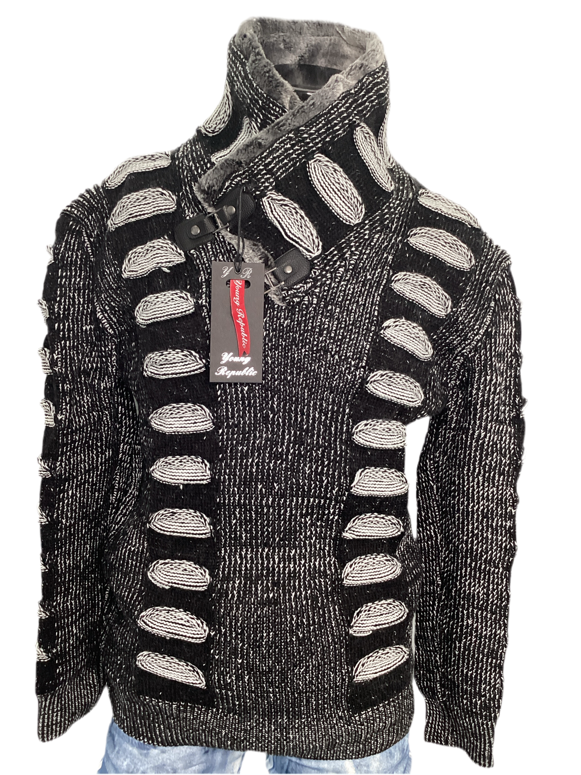 Cotton Blend Shawl Neck Sweater
