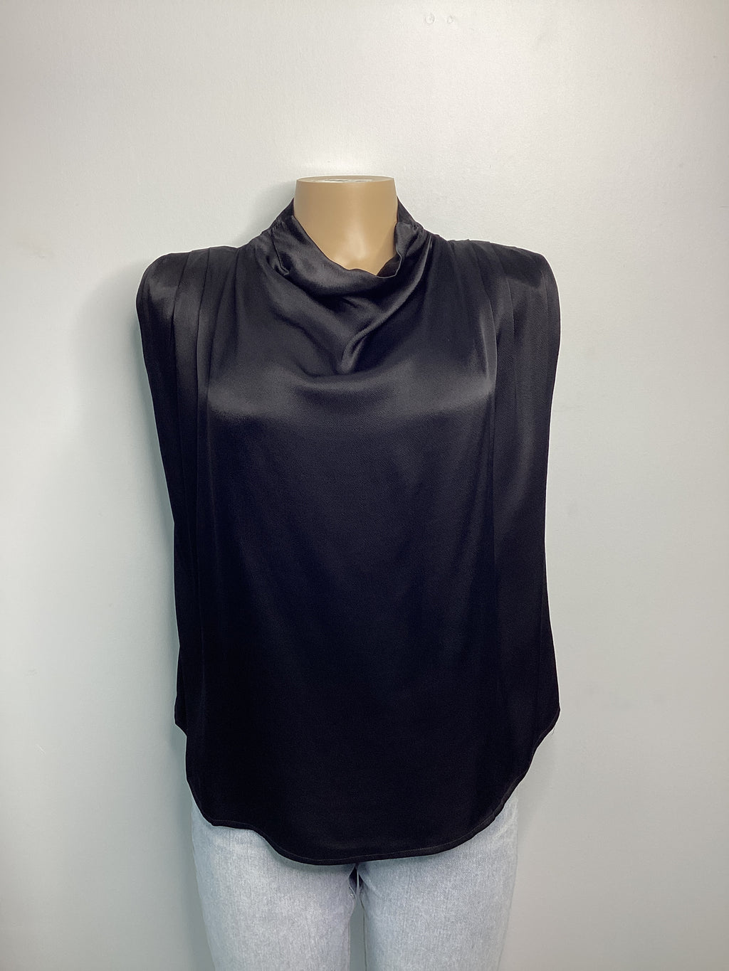Padded Shoulder Sleeveless Satin Top - Closet Space