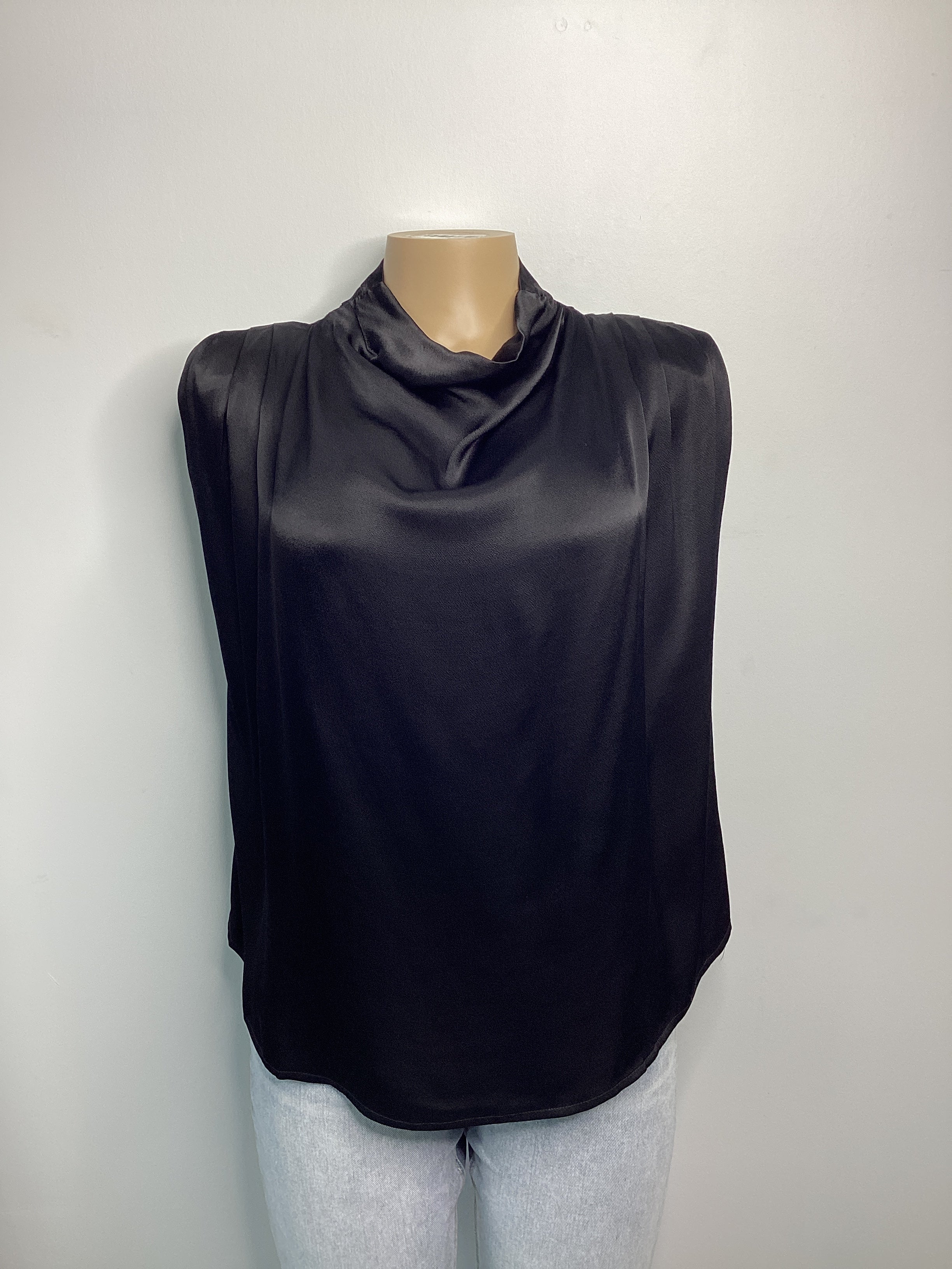 Padded Shoulder Sleeveless Satin Top - Closet Space