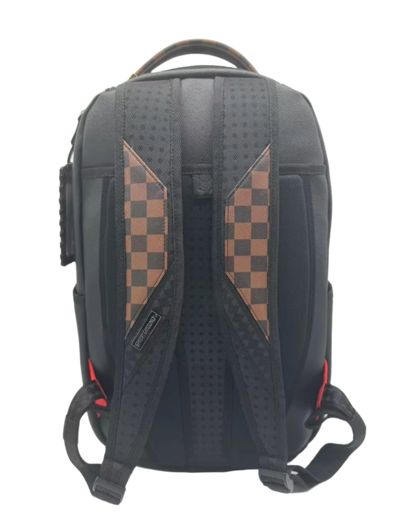 Black backpack with checkered pattern 