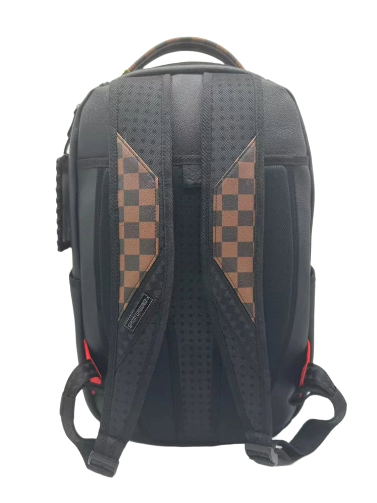 Black backpack with checkered pattern 