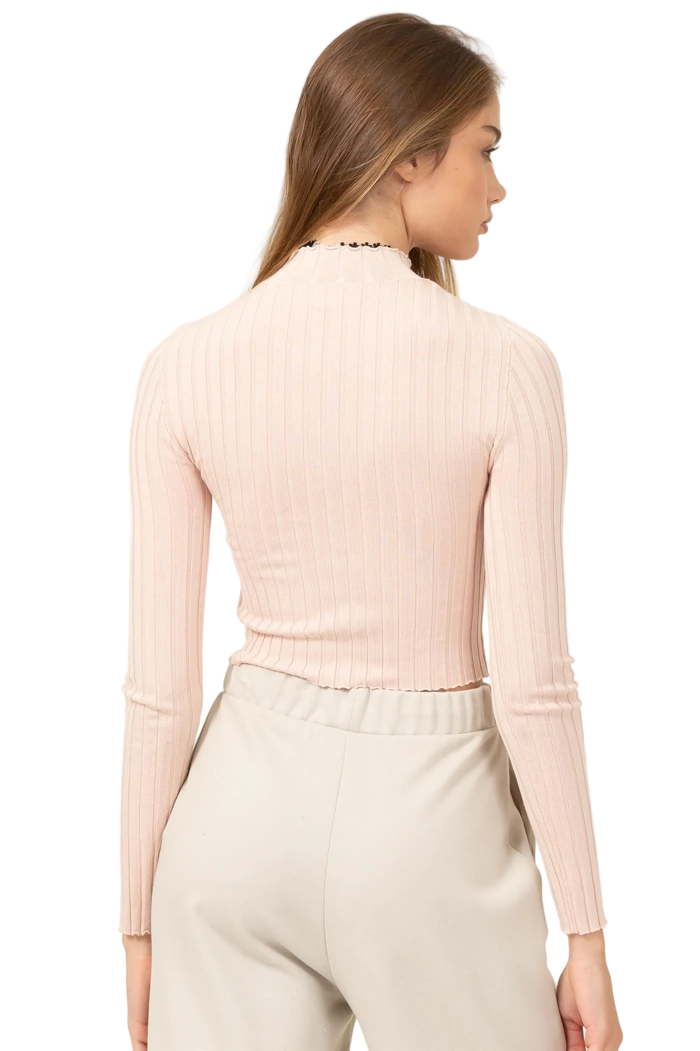 Mock Neck Ribbed Crop Sweater