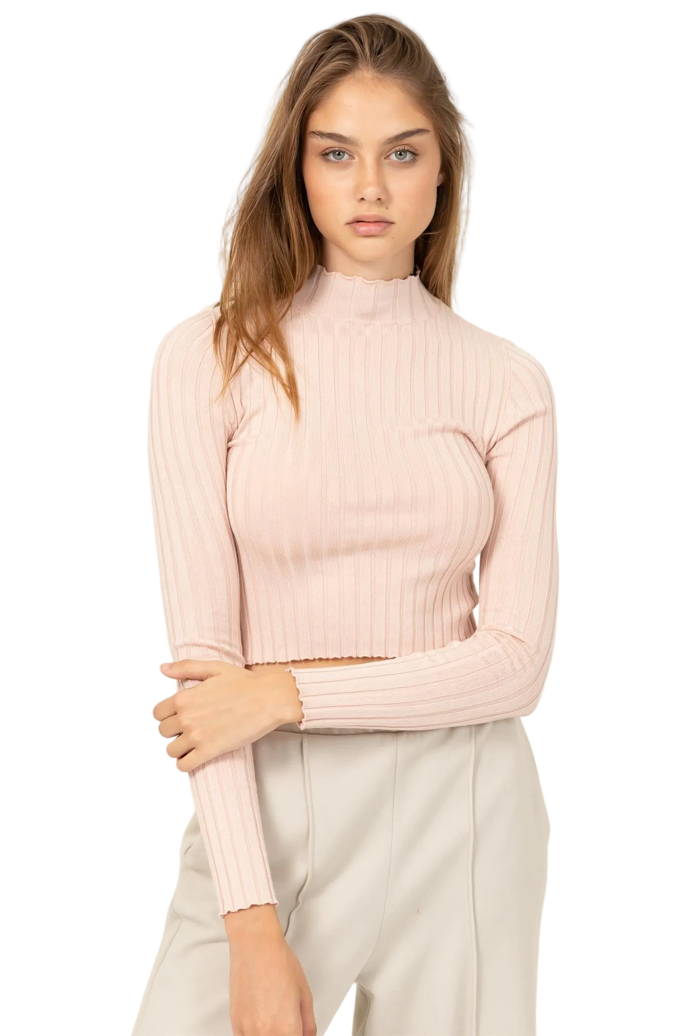 Mock Neck Ribbed Crop Sweater
