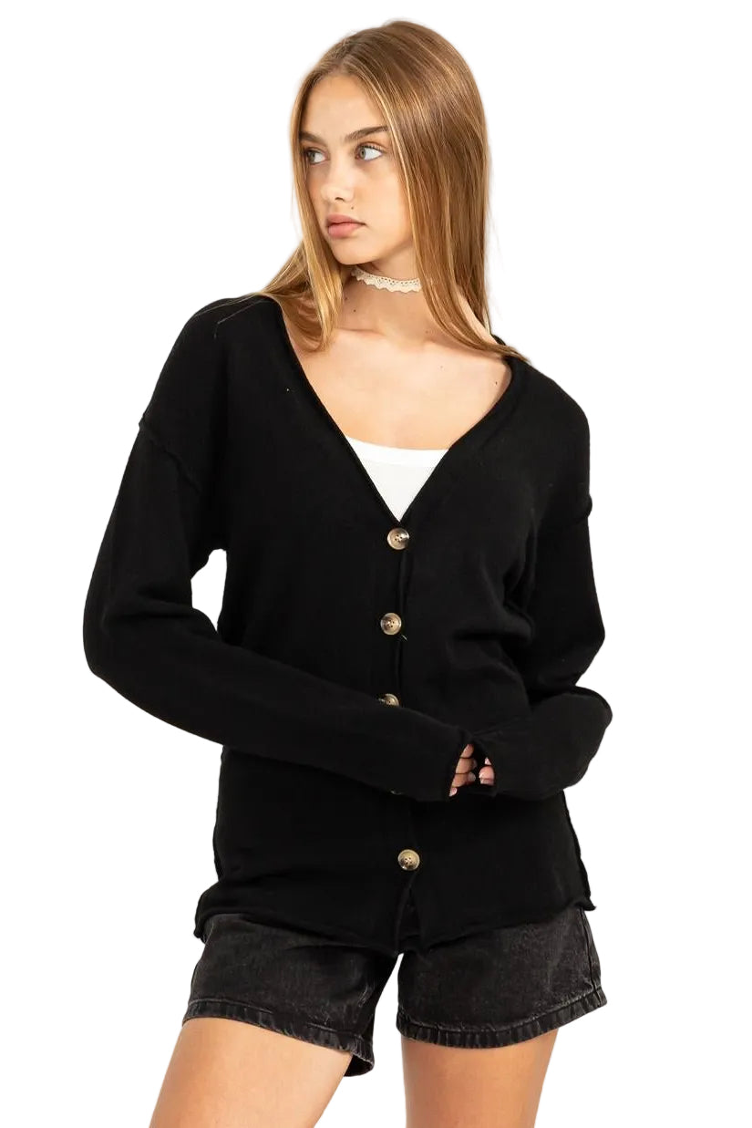 Long Sleeve Cardigan With Buttons - Closet Space