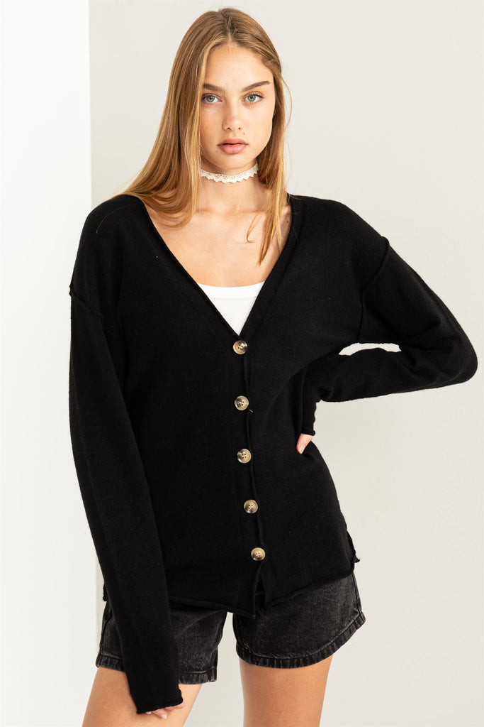 Long Sleeve Cardigan With Buttons - Closet Space