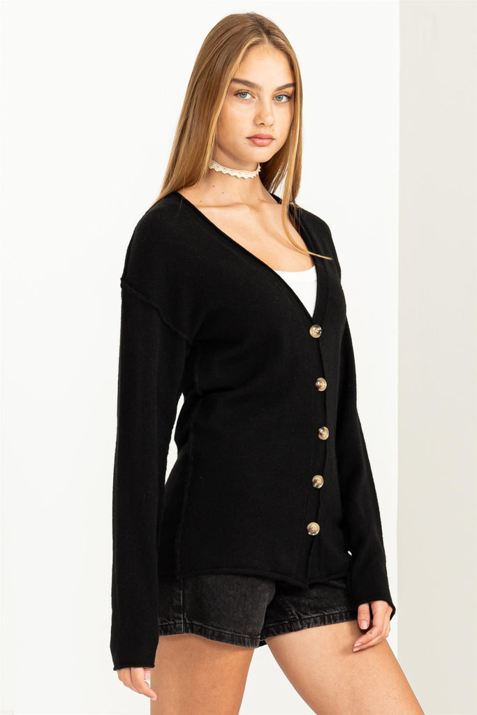 Long Sleeve Cardigan With Buttons - Closet Space