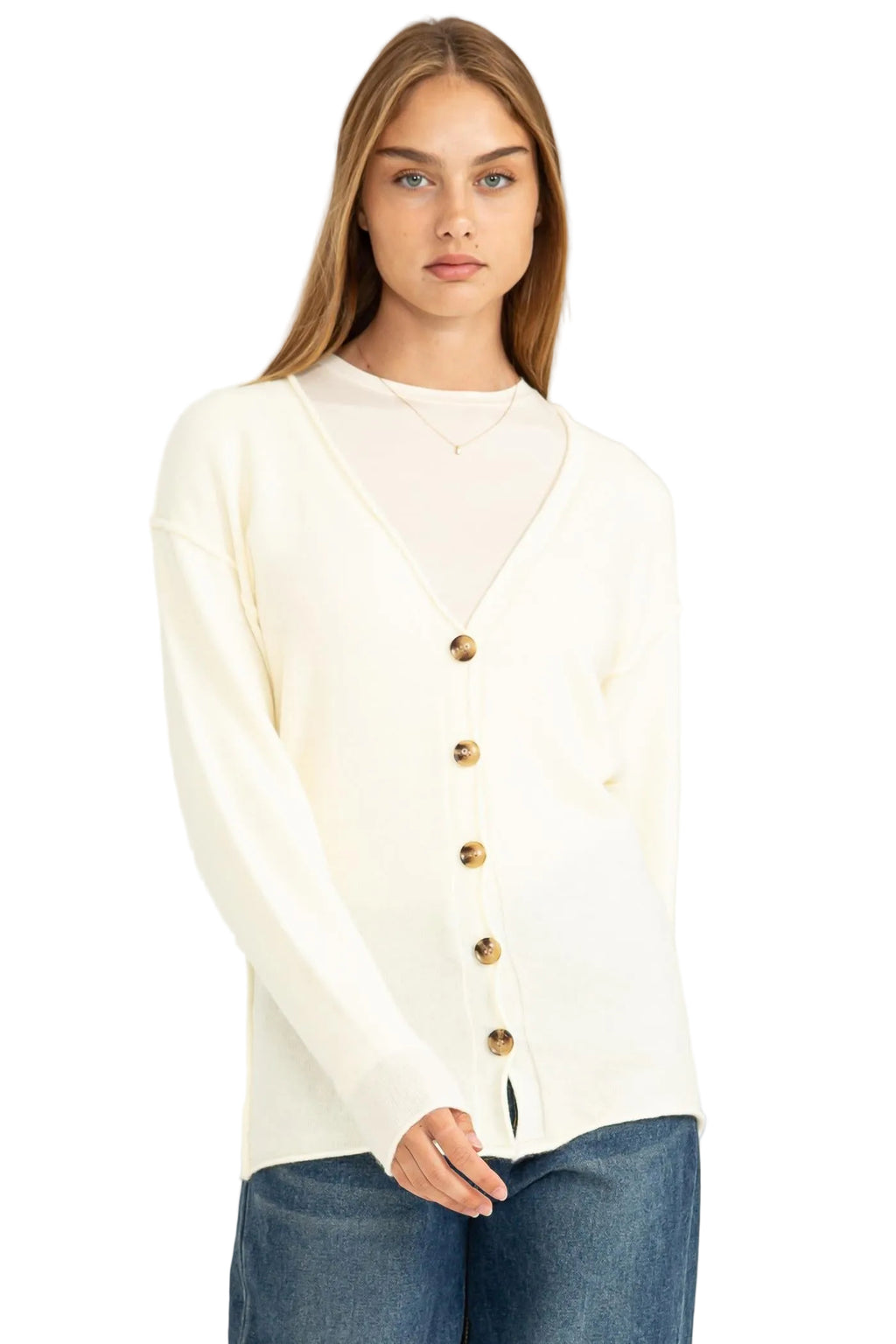 Long Sleeve Cardigan With Buttons - Closet Space