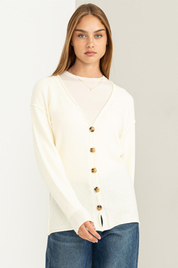 Long Sleeve Cardigan With Buttons - Closet Space