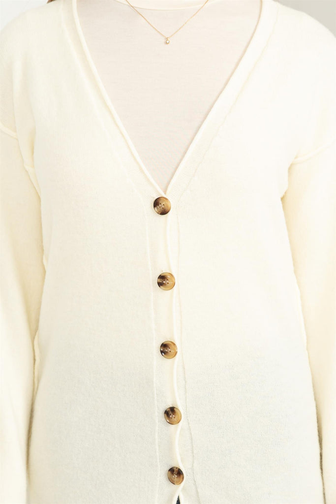 Long Sleeve Cardigan With Buttons - Closet Space