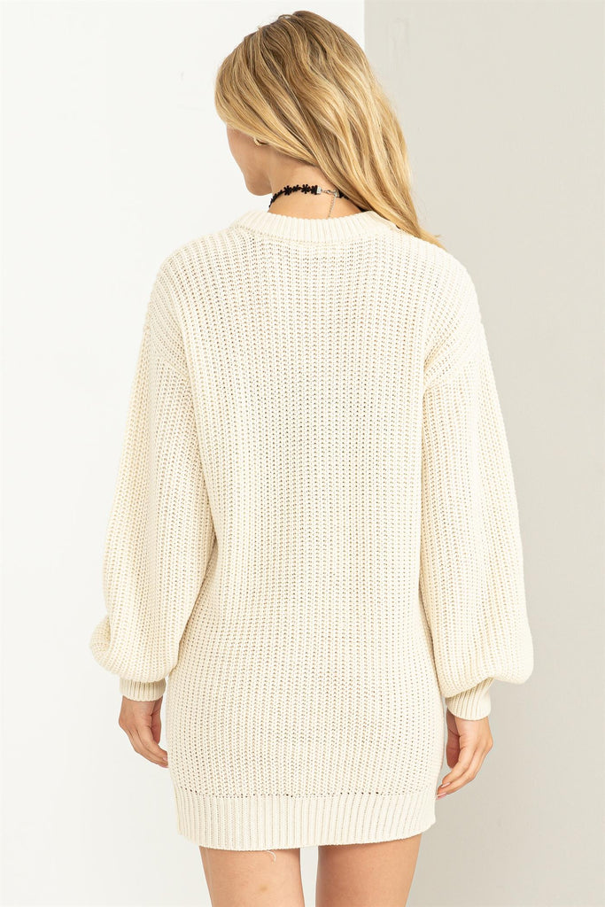 Cable-Knit RIbbed Mini Sweater Dress - Closet Space