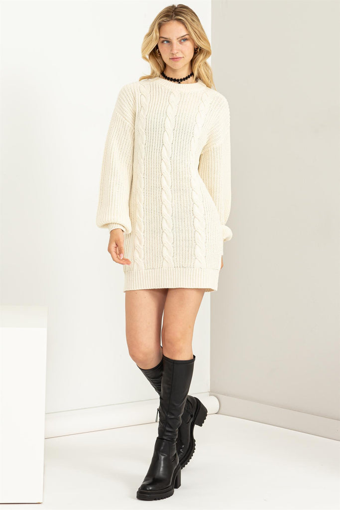 Cable-Knit RIbbed Mini Sweater Dress - Closet Space