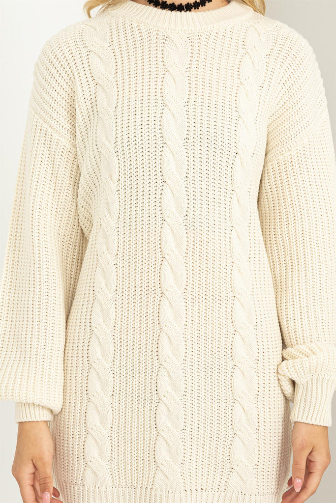 Cable-Knit RIbbed Mini Sweater Dress - Closet Space