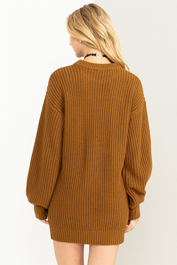 Cable-Knit RIbbed Mini Sweater Dress - Closet Space