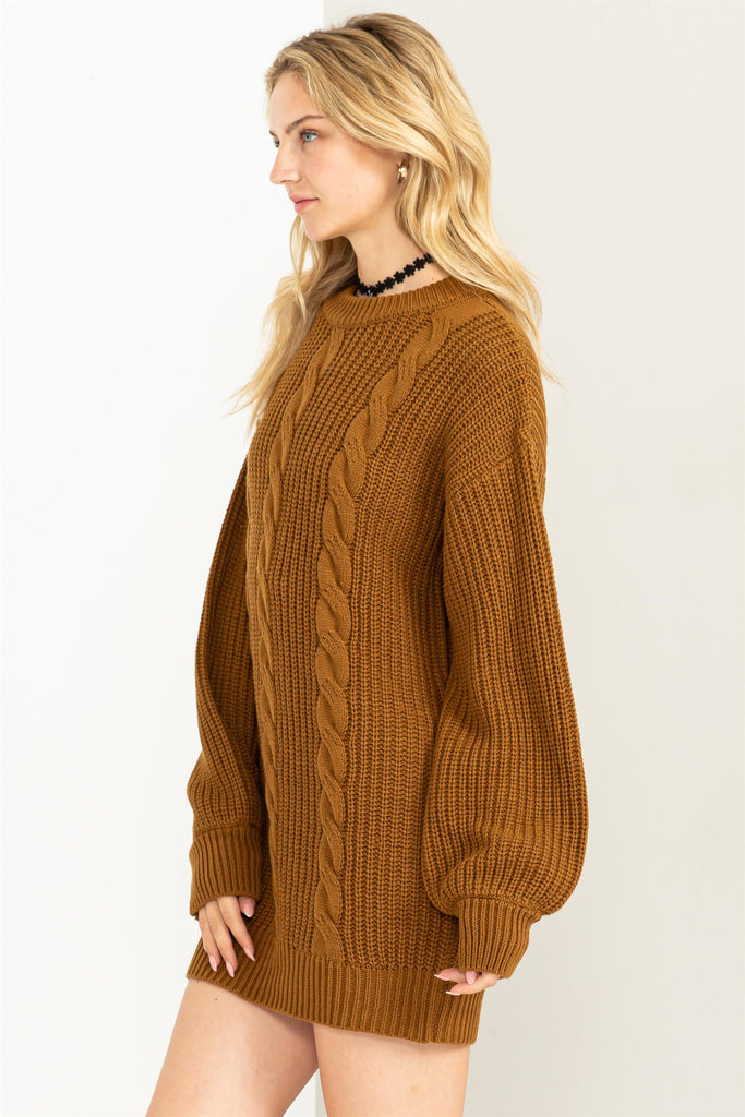 Cable-Knit RIbbed Mini Sweater Dress - Closet Space