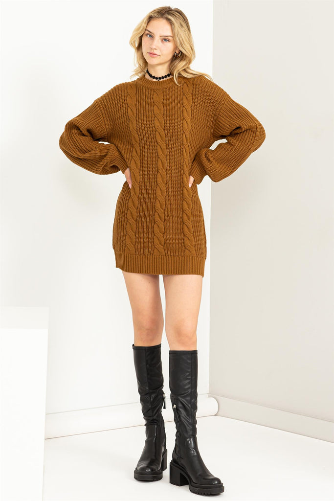 Cable-Knit RIbbed Mini Sweater Dress - Closet Space