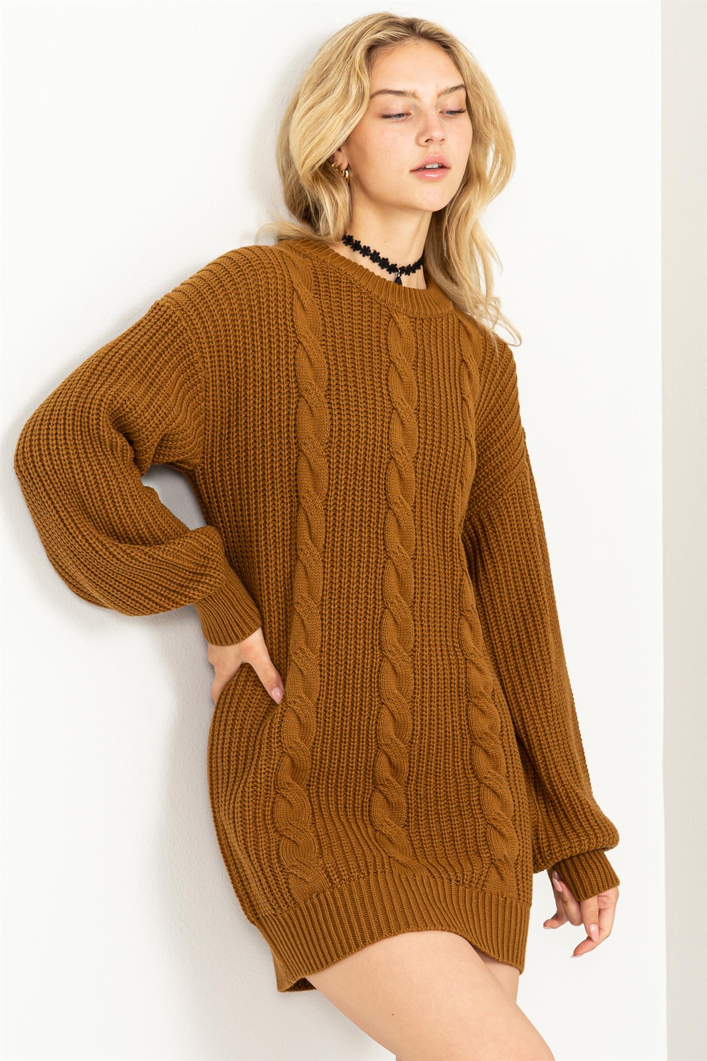 Cable-Knit RIbbed Mini Sweater Dress - Closet Space