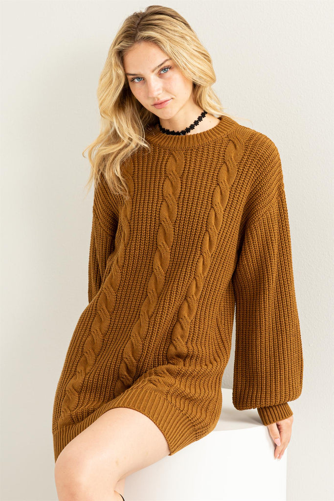 Cable-Knit RIbbed Mini Sweater Dress - Closet Space