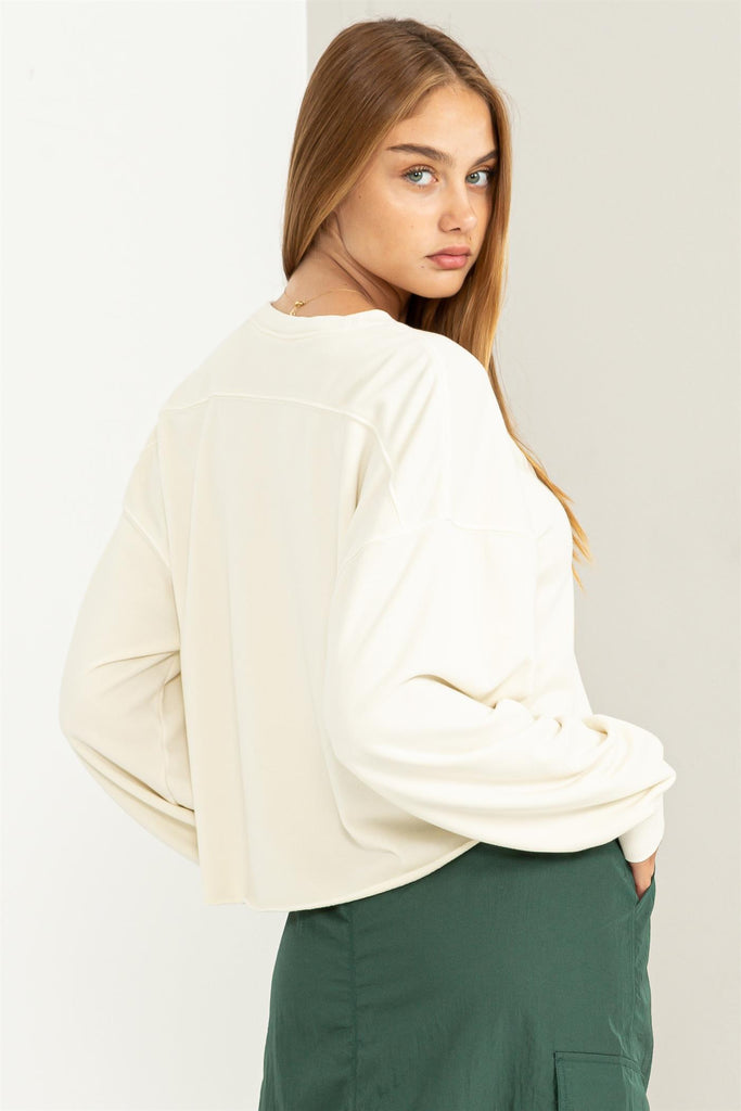 Lightweight Cropped Long Sleeve Crewneck Sweatshirt - Closet Space