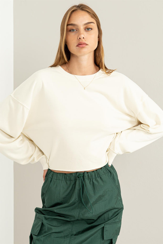 Lightweight Cropped Long Sleeve Crewneck Sweatshirt - Closet Space