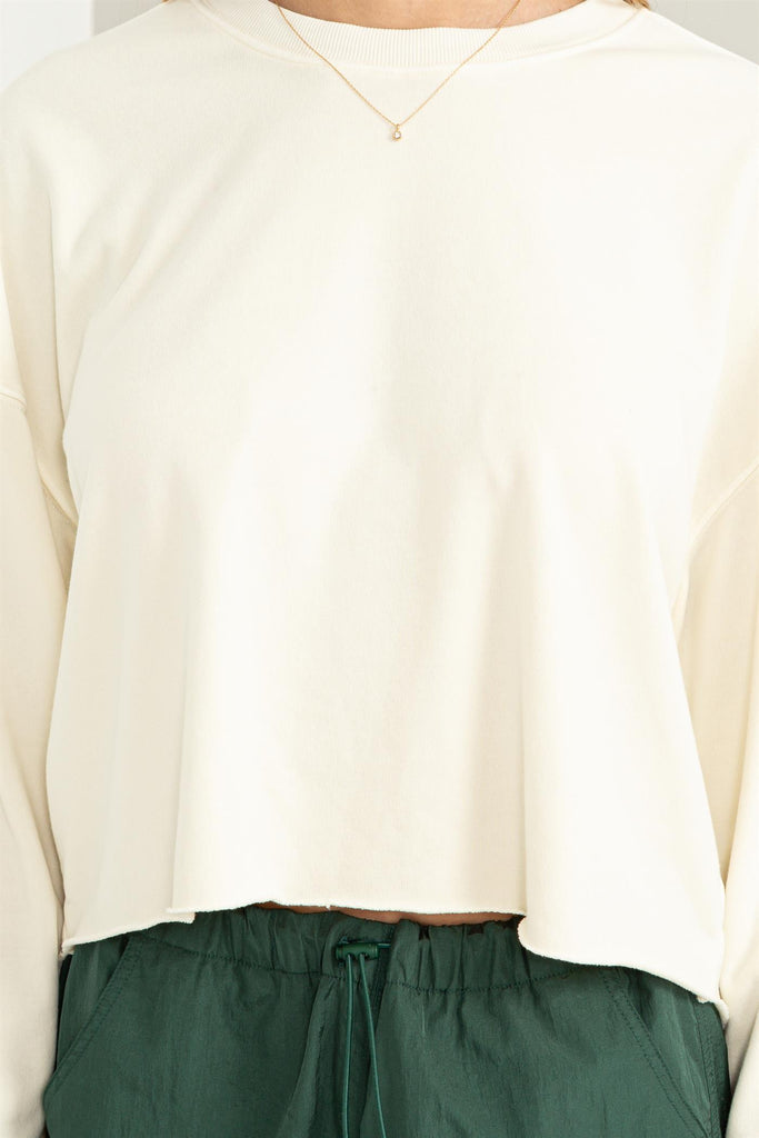 Lightweight Cropped Long Sleeve Crewneck Sweatshirt - Closet Space