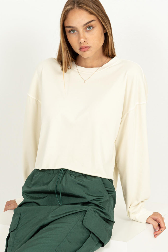 Lightweight Cropped Long Sleeve Crewneck Sweatshirt - Closet Space