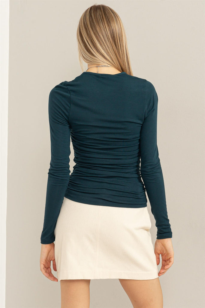 Fitted Long Sleeve Top With Side Ruching - Closet Space