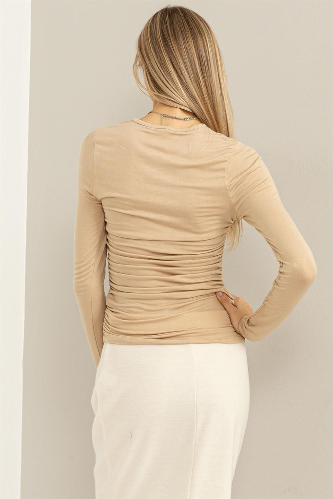 Fitted Long Sleeve Top With Side Ruching - Closet Space