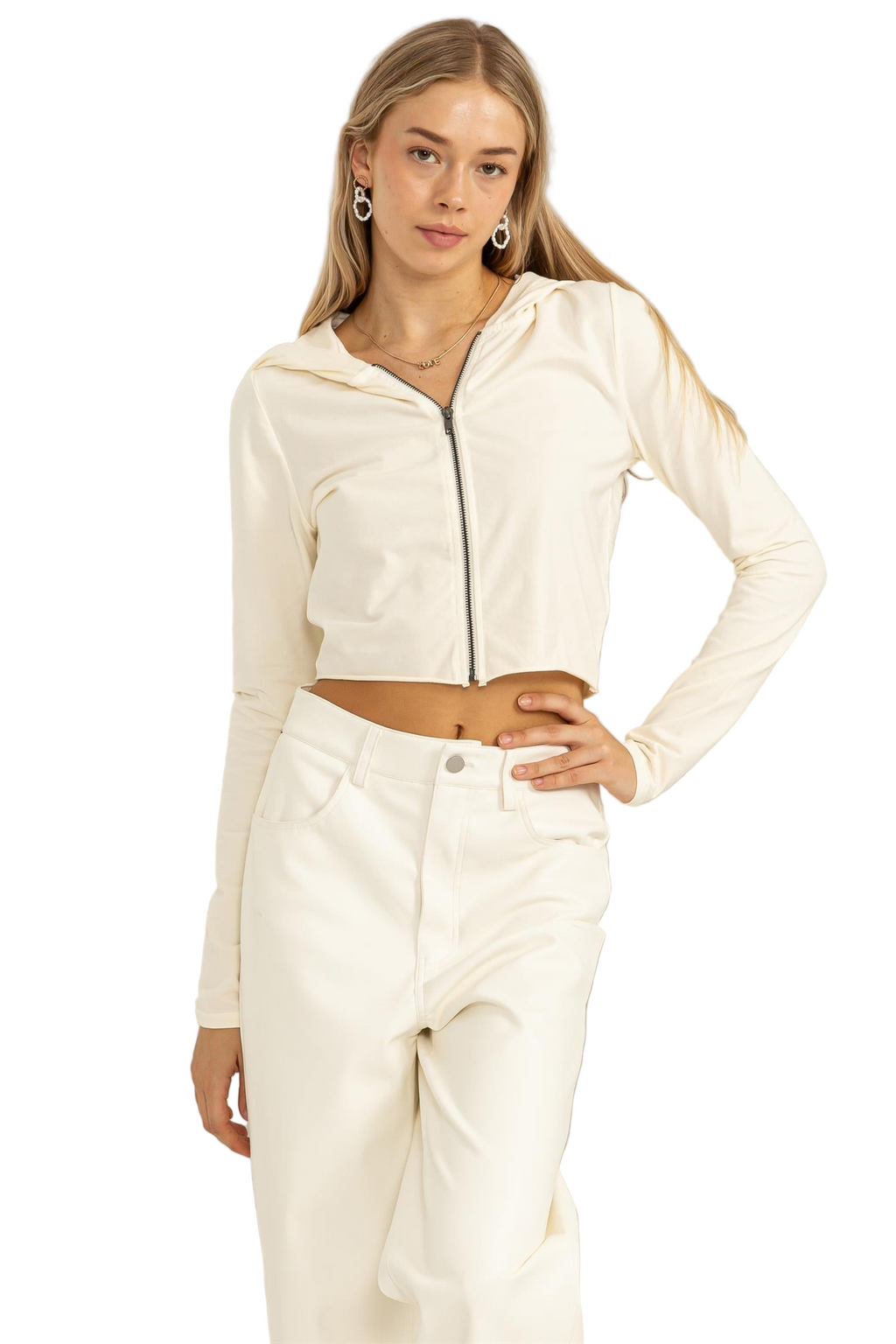 Cropped Zipper Fitted Hoodie