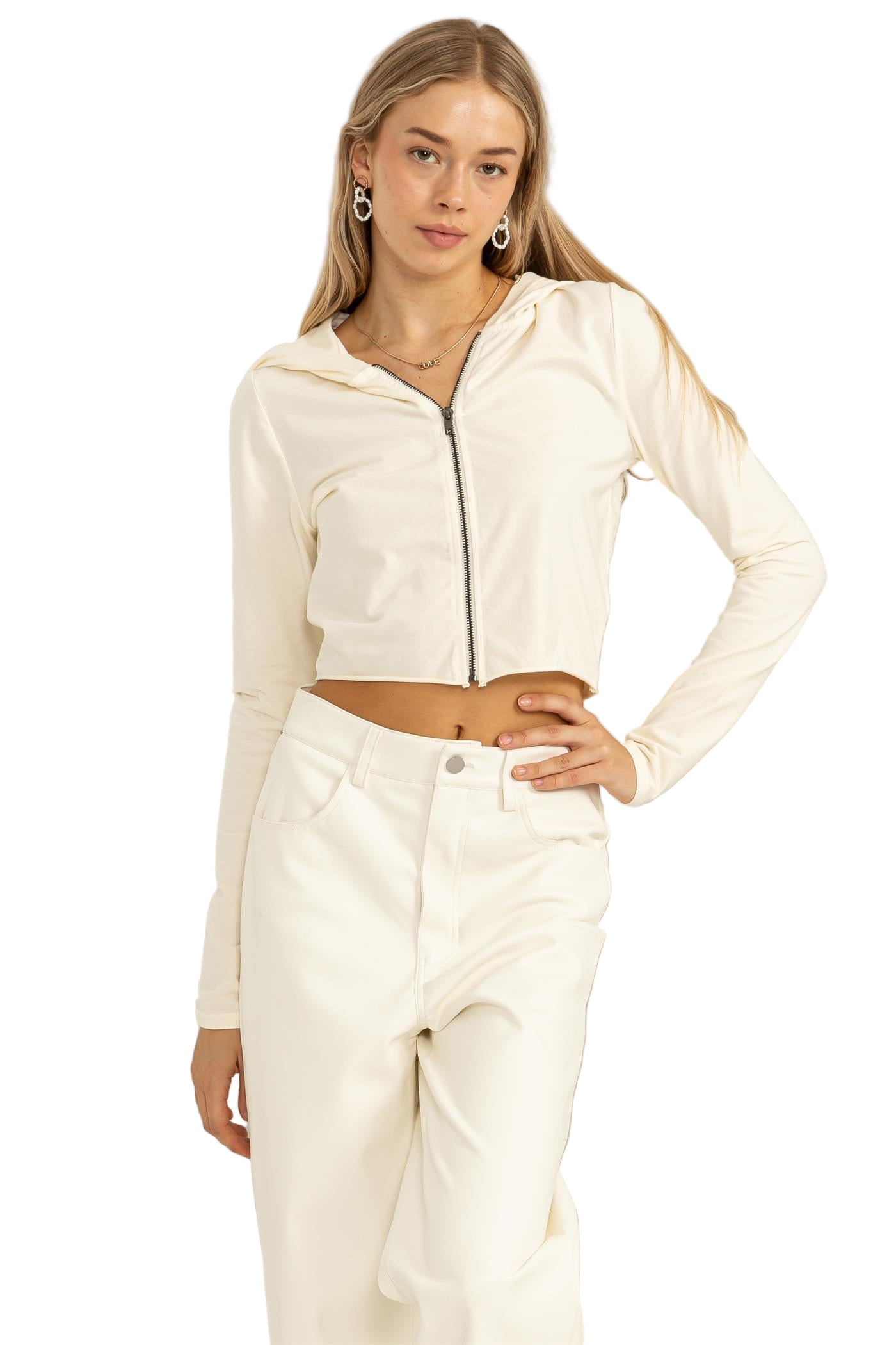 Cropped Zipper Fitted Hoodie