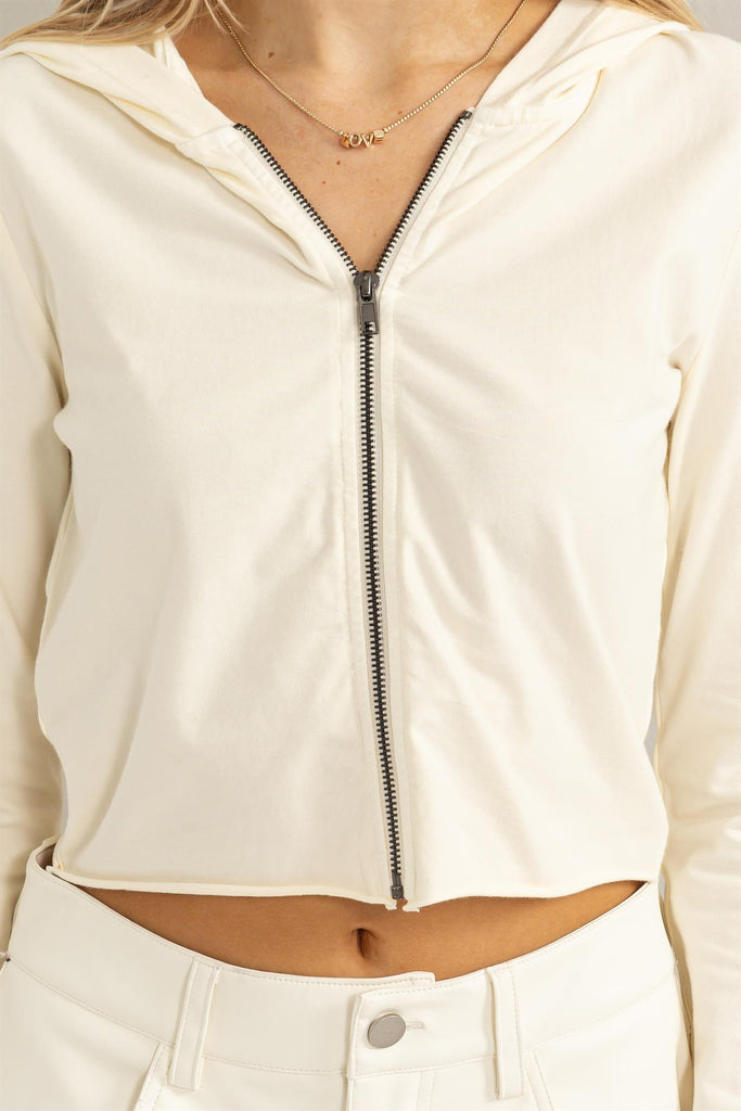 Cropped Zipper Fitted Hoodie - Closet Space